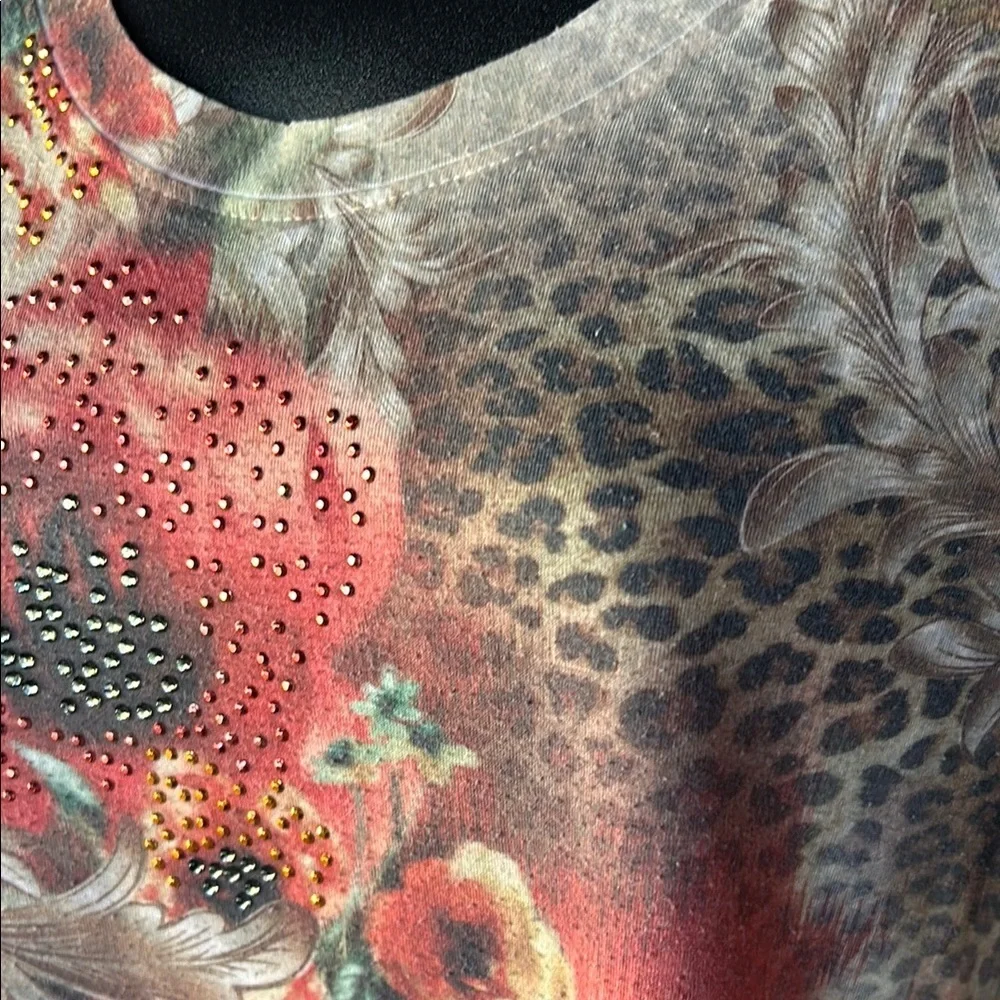 Vintage Y2K Romantic All Over Graphic Print Tee Fairy Top Leopard Boho Floral - Picture 2 of 7